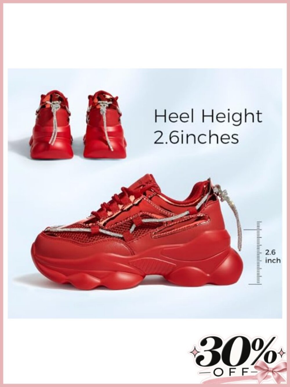 Women's Chunky Platform Sneakers with Rhinestone Rope - Picture 2 of 6